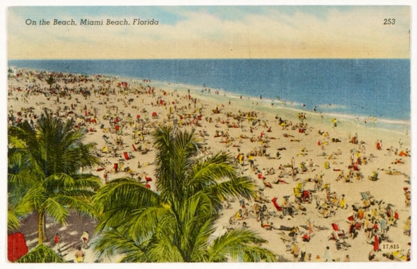 "On the Beach, Miami Beach, Florida," 1930. Source: The Wolfsonian Museum.