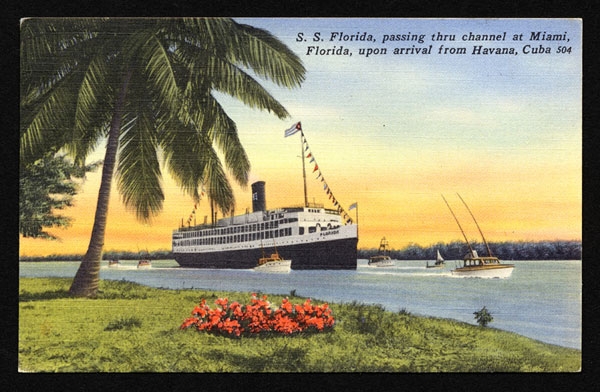 "S.S. Florida passing thru channel at Miami, Florida, upon arrival from Havana, Cuba: 504." Source: The Wolfsonian Museum.