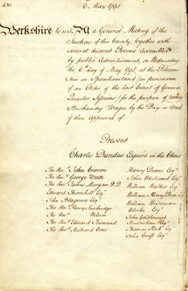 First page of Speenhamland document. Courtesy Berkshire Record Office.