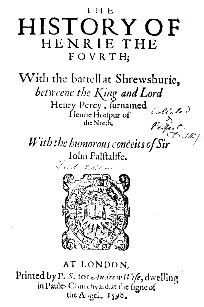 Title page of Shakespeare's Henry IV. Image: Wikimedia Commons.